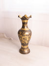 Tall Silver and Gold Tone Brass Vase with Floral Designs & Ruffle Edge