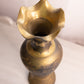 Tall Silver and Gold Tone Brass Vase with Floral Designs & Ruffle Edge