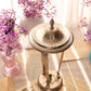 Tall Silver Tone Metal Tripod Dish with Lion(?) Face Details