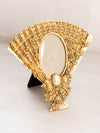 Triangular Fan Shaped Gold Tone Brass Picture Frame with Floral Details