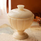 Vintage Alabaster Lidded Footed Ribbed Stone Jar