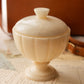 Vintage Alabaster Lidded Footed Ribbed Stone Jar