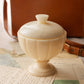 Vintage Alabaster Lidded Footed Ribbed Stone Jar