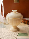 Vintage Alabaster Lidded Footed Ribbed Stone Jar