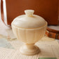 Vintage Alabaster Lidded Footed Ribbed Stone Jar