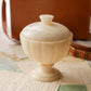 Vintage Alabaster Lidded Footed Ribbed Stone Jar