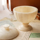 Vintage Alabaster Lidded Footed Ribbed Stone Jar