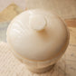 Vintage Alabaster Lidded Footed Ribbed Stone Jar