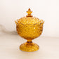 Vintage Amber Glass Daisy & Button Lidded Footed Dish