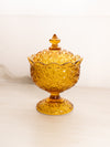 Vintage Amber Glass Daisy & Button Lidded Footed Dish