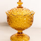 Vintage Amber Glass Daisy & Button Lidded Footed Dish