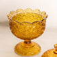 Vintage Amber Glass Daisy & Button Lidded Footed Dish