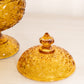Vintage Amber Glass Daisy & Button Lidded Footed Dish