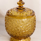 Vintage Amber Glass Footed Daisy & Button Lidded Jar