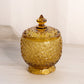 Vintage Amber Glass Footed Daisy & Button Lidded Jar
