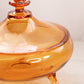 Vintage Amber Glass Lidded 3-Toed Dish with Flower Finial