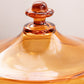 Vintage Amber Glass Lidded 3-Toed Dish with Flower Finial