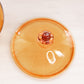 Vintage Amber Glass Lidded 3-Toed Dish with Flower Finial