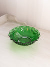 Vintage Anchor Hocking Medium Forest Green Glass Swirl Crimped Bowl