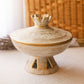 Vintage Haeger Gold Tweed Ceramic Lidded Round Footed Dish