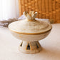 Vintage Haeger Gold Tweed Ceramic Lidded Round Footed Dish