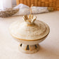 Vintage Haeger Gold Tweed Ceramic Lidded Round Footed Dish