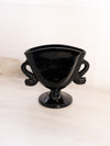 Vintage Black Glass Footed Fan Vase with Dolphin Handles