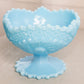 Vintage Fenton Blue Milk Glass Compote with Sawtooth Edge