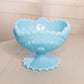 Vintage Fenton Blue Milk Glass Compote with Sawtooth Edge