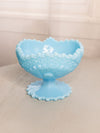Vintage Fenton Blue Milk Glass Compote with Sawtooth Edge