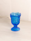 Vintage Blue Glass Footed Votive Toothpick Holder with Floral Designs
