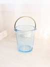 Vintage Blue Glass Ice Bucket with Silver Tone Metal Handle