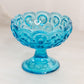 Vintage Blue Glass Moon and Star Pedestal Candleholder