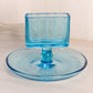 Vintage Blue Glass Rectangular Cigarette Holder with Circular Base