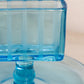 Vintage Blue Glass Rectangular Cigarette Holder with Circular Base