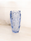 Vintage Blue Glass Sawtooth Edge Vase with Satin Fleur-de-lis Designs