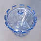 Vintage Blue Lidded Glass Footed Dish with Crenellation Details