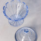 Vintage Blue Lidded Glass Footed Dish with Crenellation Details