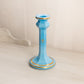 Vintage Blue Milk Glass Candlestick with Gold Fleur-de-lis Details