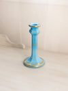 Vintage Blue Milk Glass Candlestick with Gold Fleur-de-lis Details