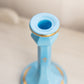Vintage Blue Milk Glass Candlestick with Gold Fleur-de-lis Details