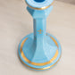 Vintage Blue Milk Glass Candlestick with Gold Fleur-de-lis Details