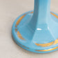 Vintage Blue Milk Glass Candlestick with Gold Fleur-de-lis Details