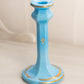 Vintage Blue Milk Glass Candlestick with Gold Fleur-de-lis Details