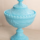 Vintage Portieux Blue Milk Glass Dragon Pedestal Lidded Dish