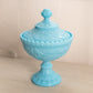 Vintage Portieux Blue Milk Glass Dragon Pedestal Lidded Dish