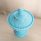 Vintage Portieux Blue Milk Glass Dragon Pedestal Lidded Dish
