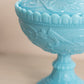 Vintage Portieux Blue Milk Glass Dragon Pedestal Lidded Dish
