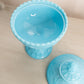 Vintage Portieux Blue Milk Glass Dragon Pedestal Lidded Dish