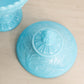 Vintage Portieux Blue Milk Glass Dragon Pedestal Lidded Dish